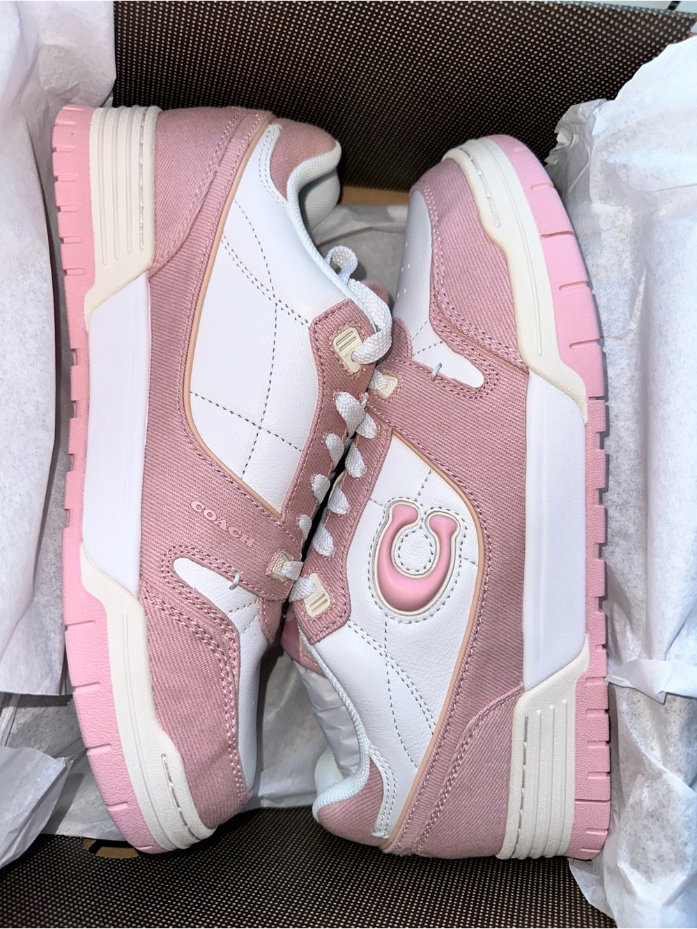 Coach SoHo “Ballerina “pink and white sneakers